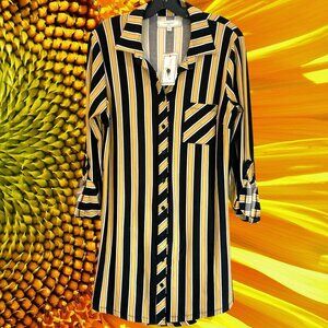 Black and Maze Striped Classic Shirt Dress by No Comment, Size L, No belt. New W